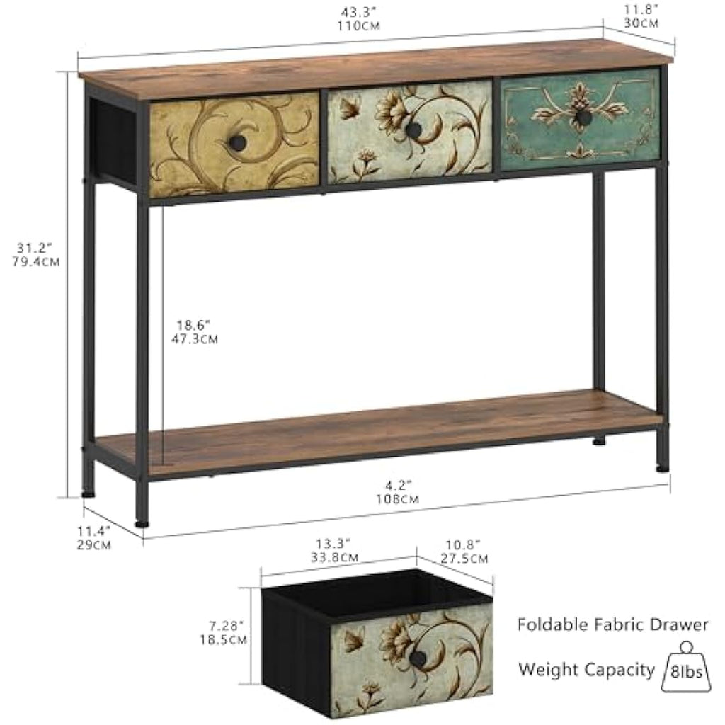 VEDECASA Console Table – Slim Entryway Table with 3 Drawers & Shelves