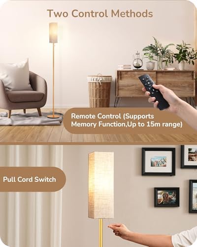 EDISHINE LED Floor Lamp – Dimmable Standing Lamp with Remote Control, Gold