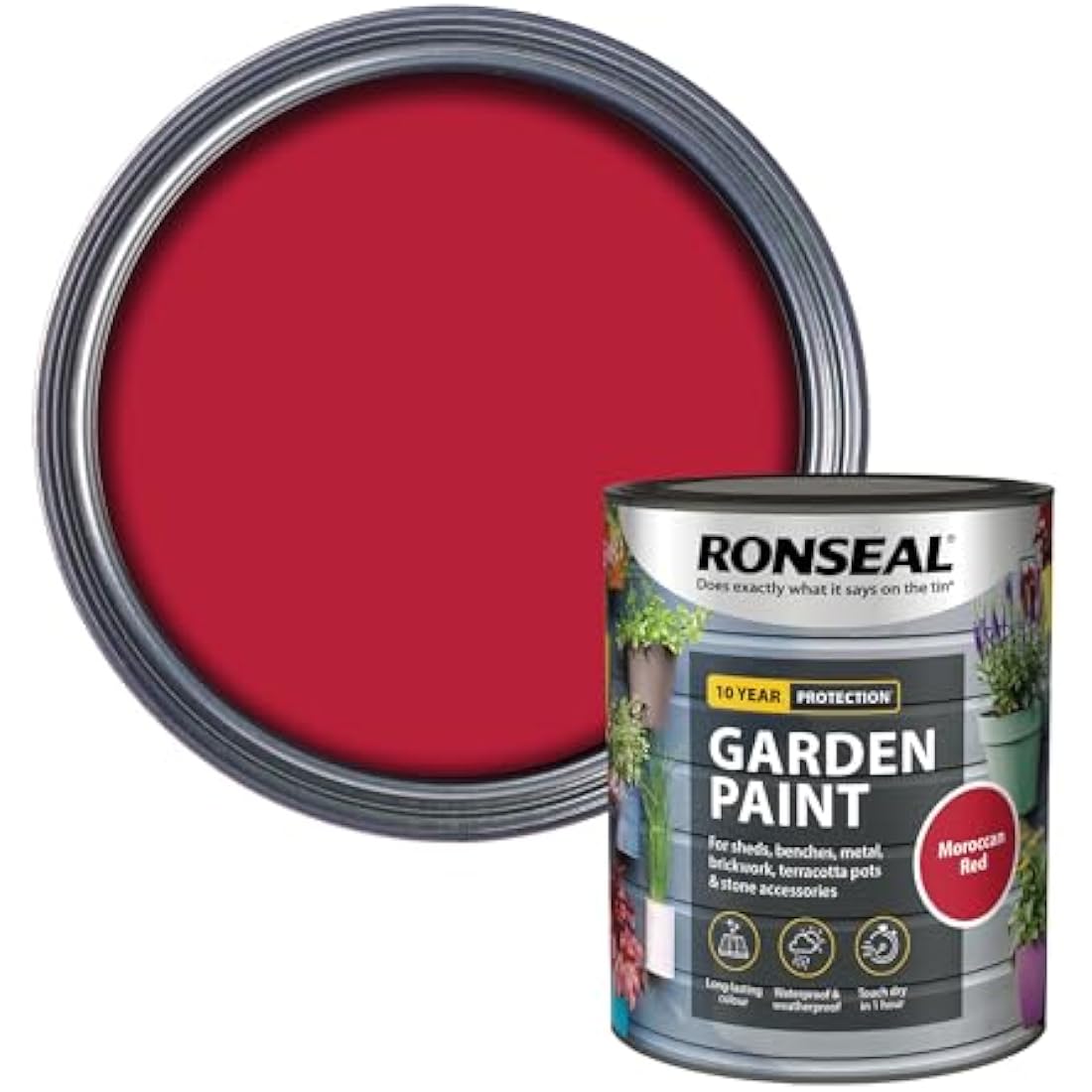Ronseal Garden Paint – Moroccan Red Weatherproof Exterior Paint, 750ml
