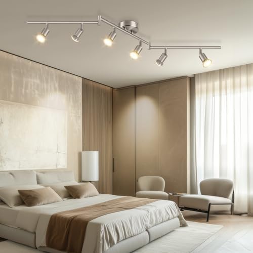 Dehobo 6-Way Ceiling Spotlight – Matte Nickel Adjustable GU10 Track Light