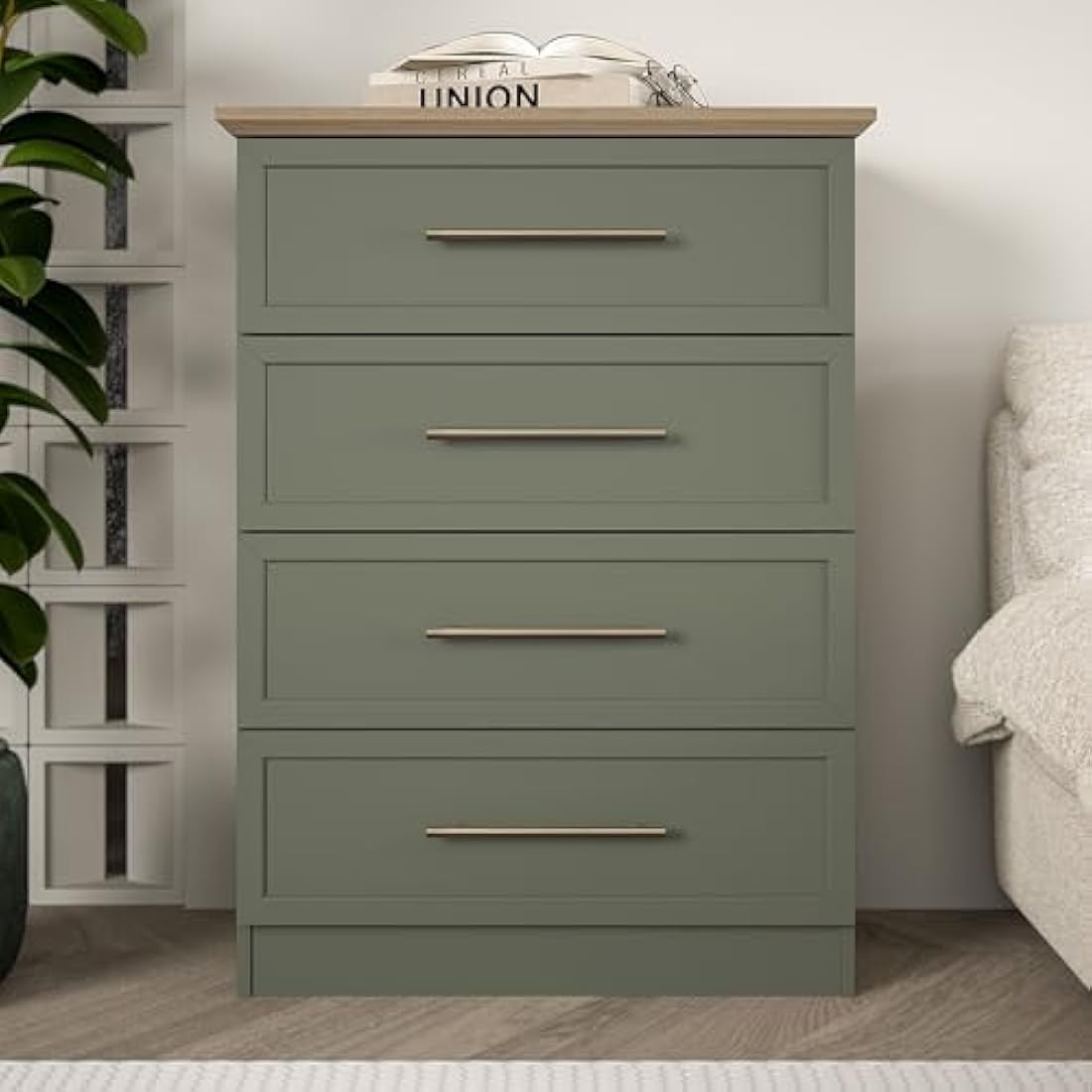 Galano Cleverton 4 Drawer Chest – Oak & Kale Green Storage Cabinet