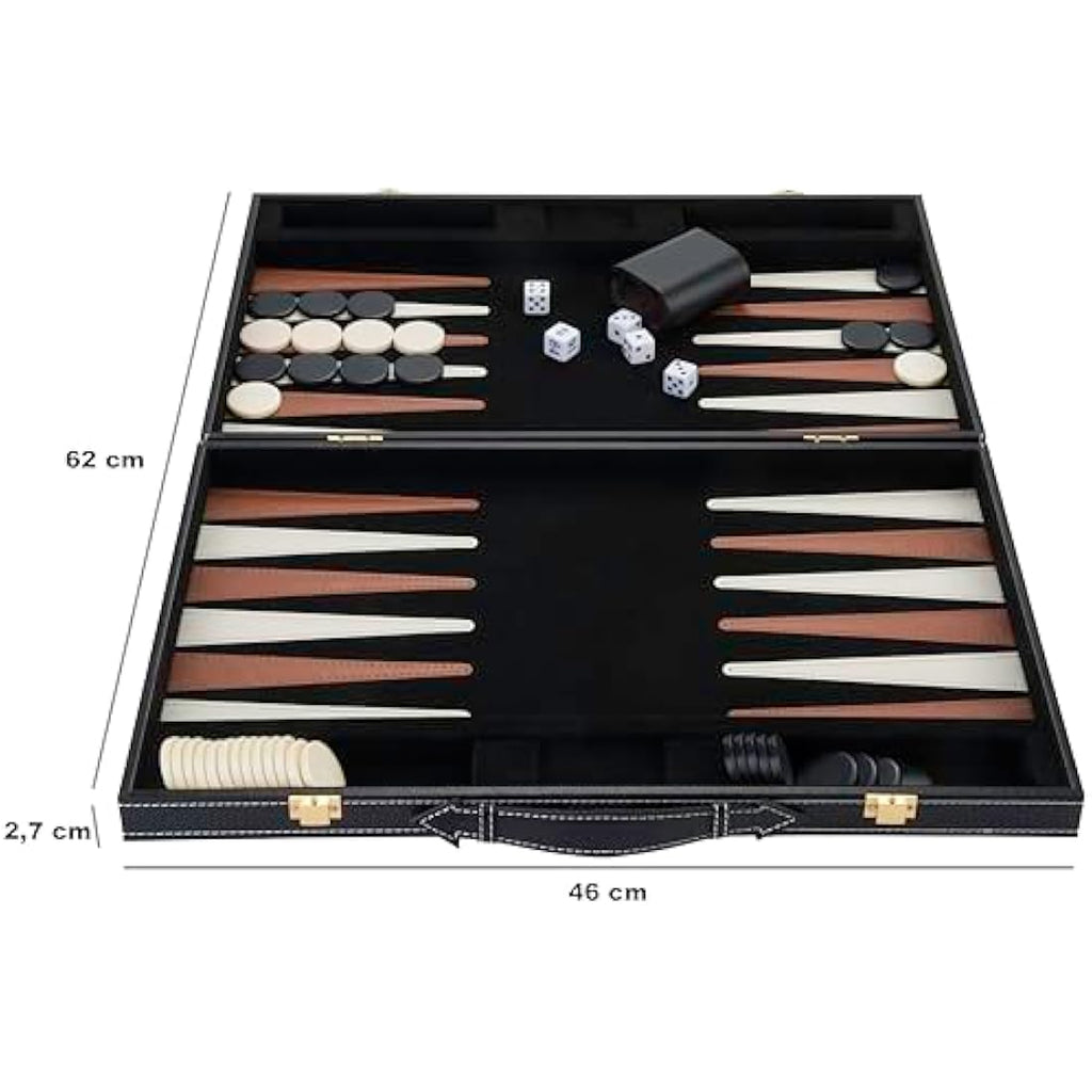 Engelhart Deluxe 18" Backgammon Set – Brown & Ivory Faux Leather