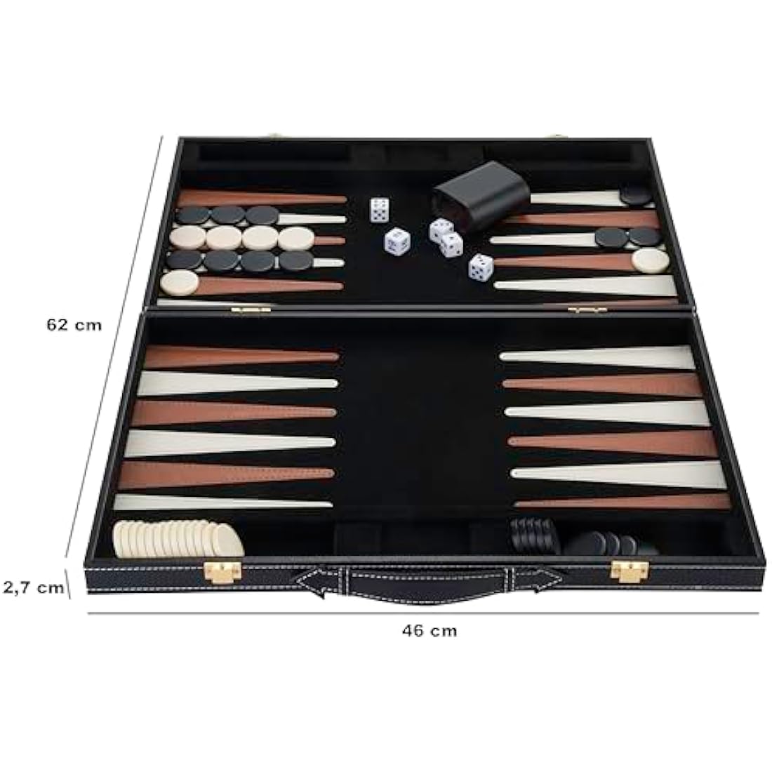Engelhart Deluxe 18" Backgammon Set – Brown & Ivory Faux Leather