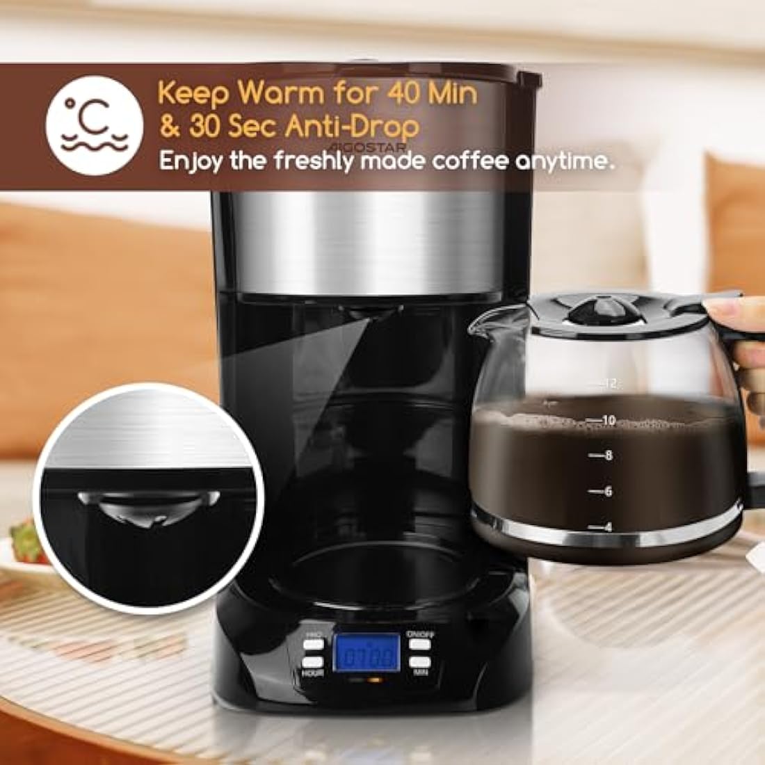 Aigostar Benno Programmable Drip Coffee Machine | 1.5L 12-Cup Maker