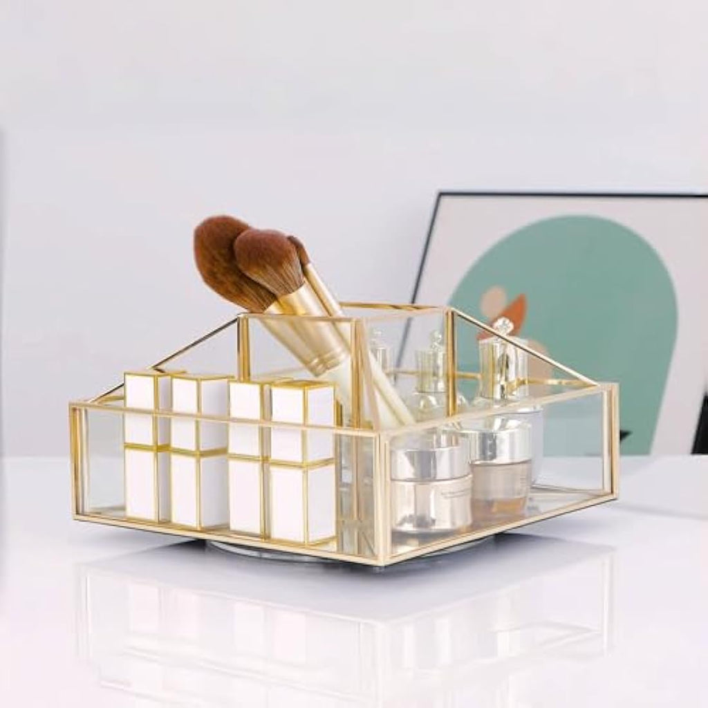 SLHEQING 360° Drehbarer Make-up-Organizer – Glas Schmink Aufbewahrung
