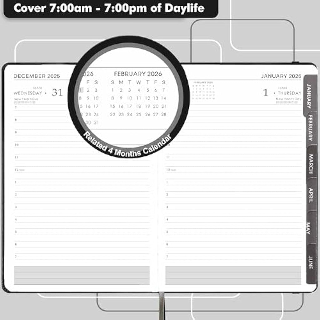 Jolof Store 2026 Diary A5 Page a Day - Daily Planner with Tabs, Grey