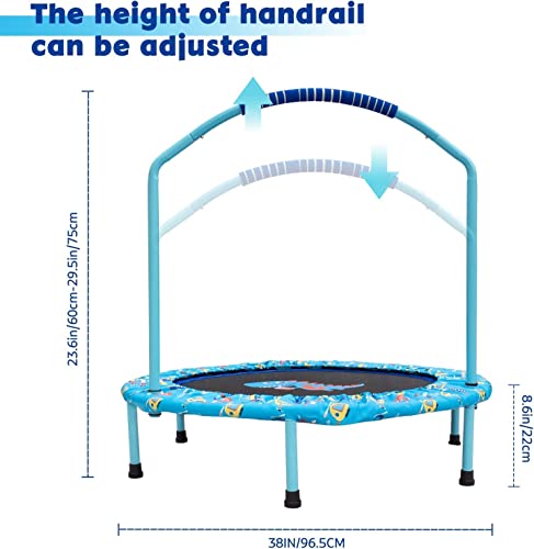 38" Kids Mini Trampoline | Foldable Rebounder with Handrail