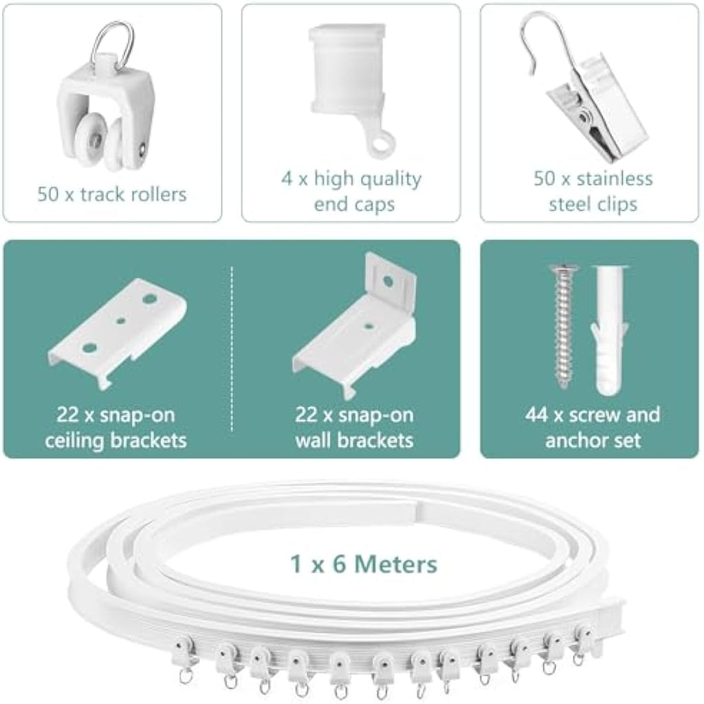 20FT Flexible Ceiling Curtain Track – Heavy Duty White Rail
