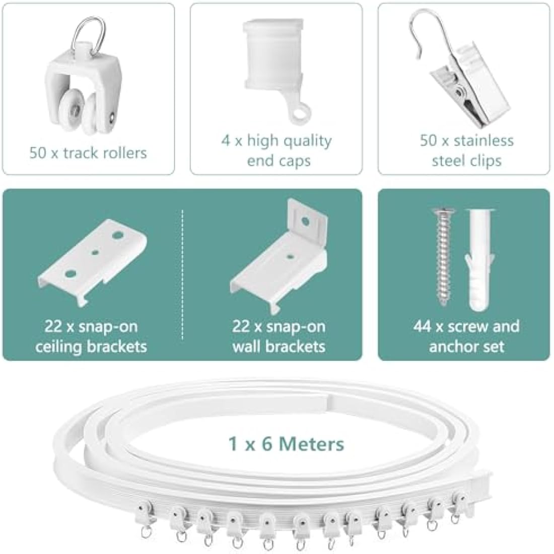 20FT Flexible Ceiling Curtain Track – Heavy Duty White Rail