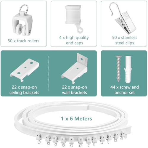20FT Flexible Ceiling Curtain Track – Heavy Duty White Rail
