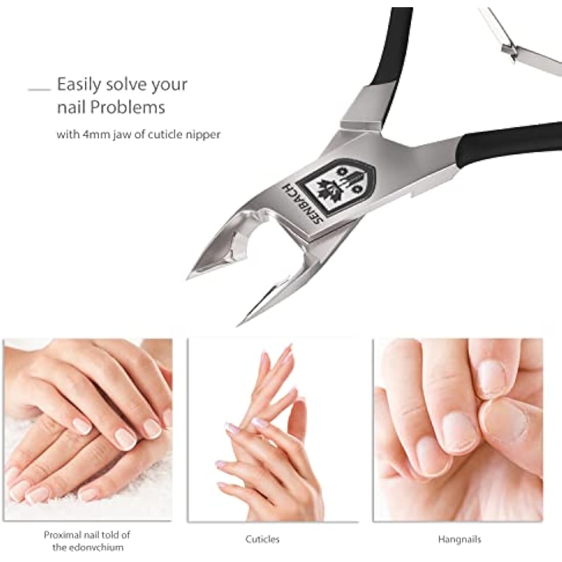 SENBACH Professional Cuticle Trimmer – Stainless Steel Nipper (Black)