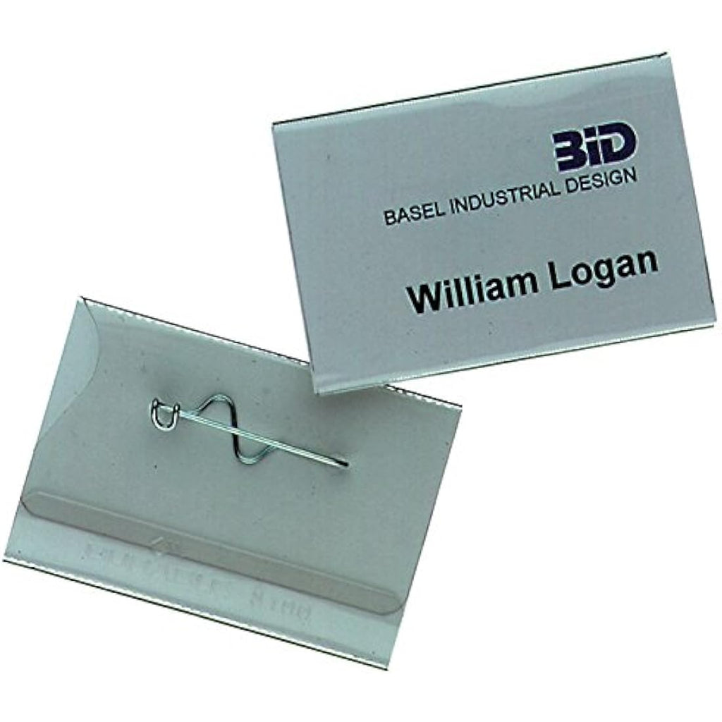 Jolof Store Name Badges with Pin - 40 x 75mm Clear ID Holders | 100 Pack
