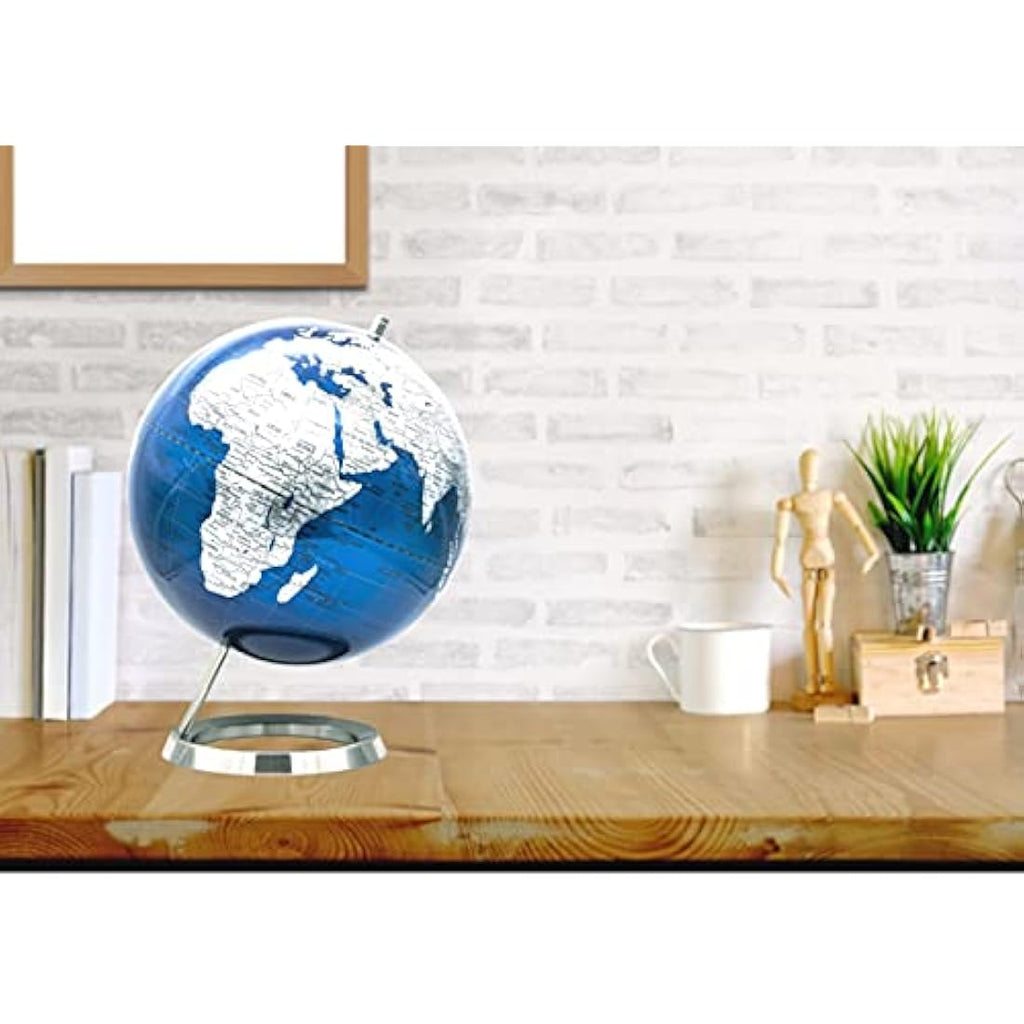 Exerz 25cm World Globe – Metallic Blue Desk Decor with Stainless Steel Ring