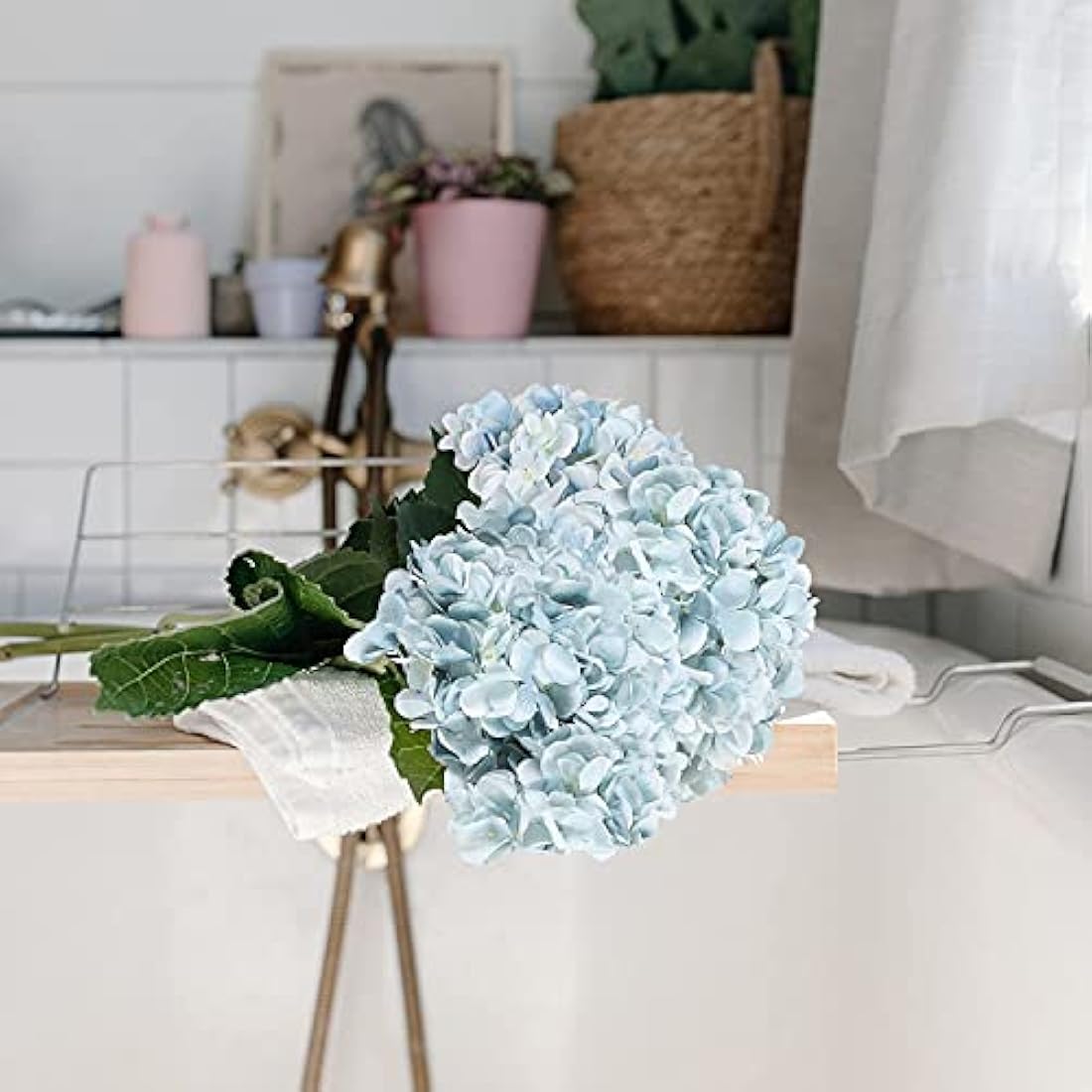 Kisflower 6Pcs Silk Hydrangea Artificial Flowers for Home Decor - Blue