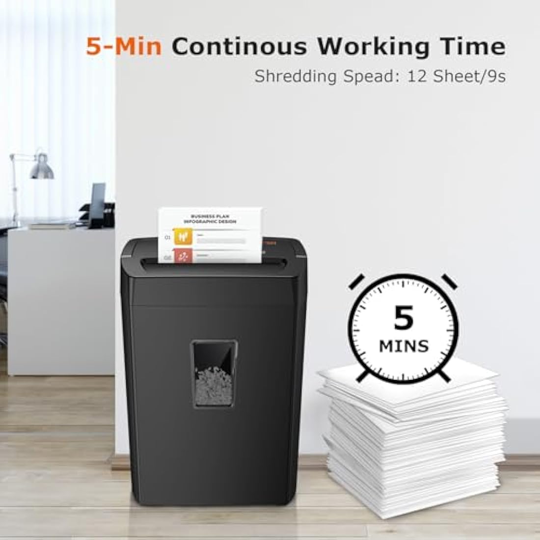 Bonsaii 12-Sheet Cross Cut Paper Shredder | P-4 Security & 21L Bin