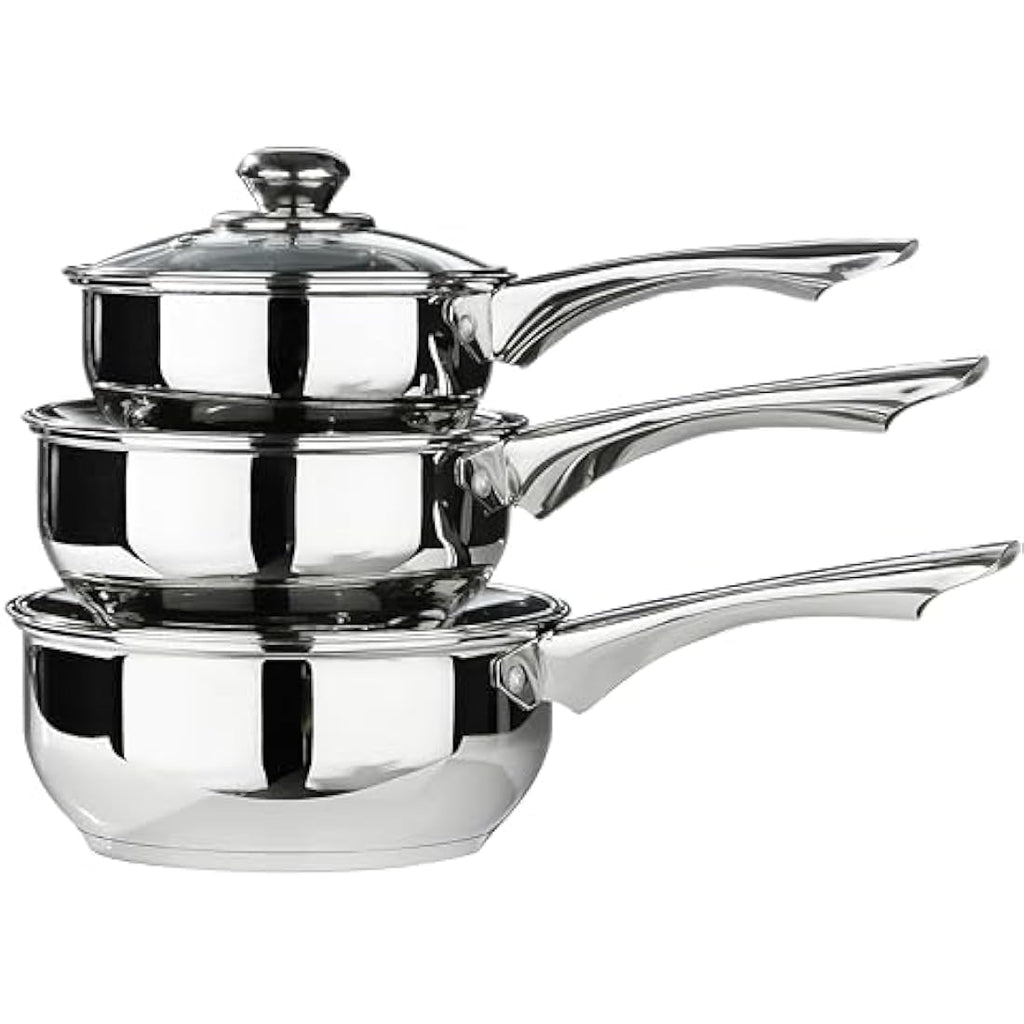 Premier Housewares Stainless Steel Saucepan Set with Glass Lids - 3 Piece