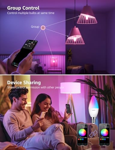 Lepro E14 AI Smart Bulb – RGBCCT Music Sync WiFi Candle Light, 4 Pack