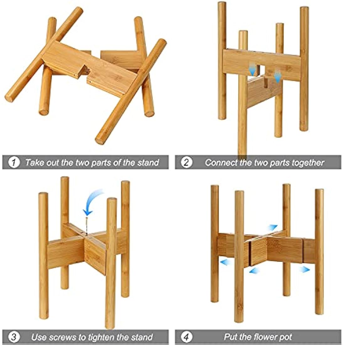 2-Pack Bamboo Plant Stand – Mid-Century Modern Adjustable Holder