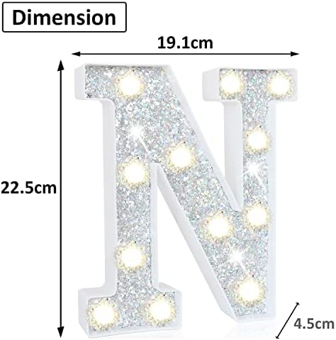 Jolof Store Silver LED Marquee Letter N - Glitter Alphabet Night Light