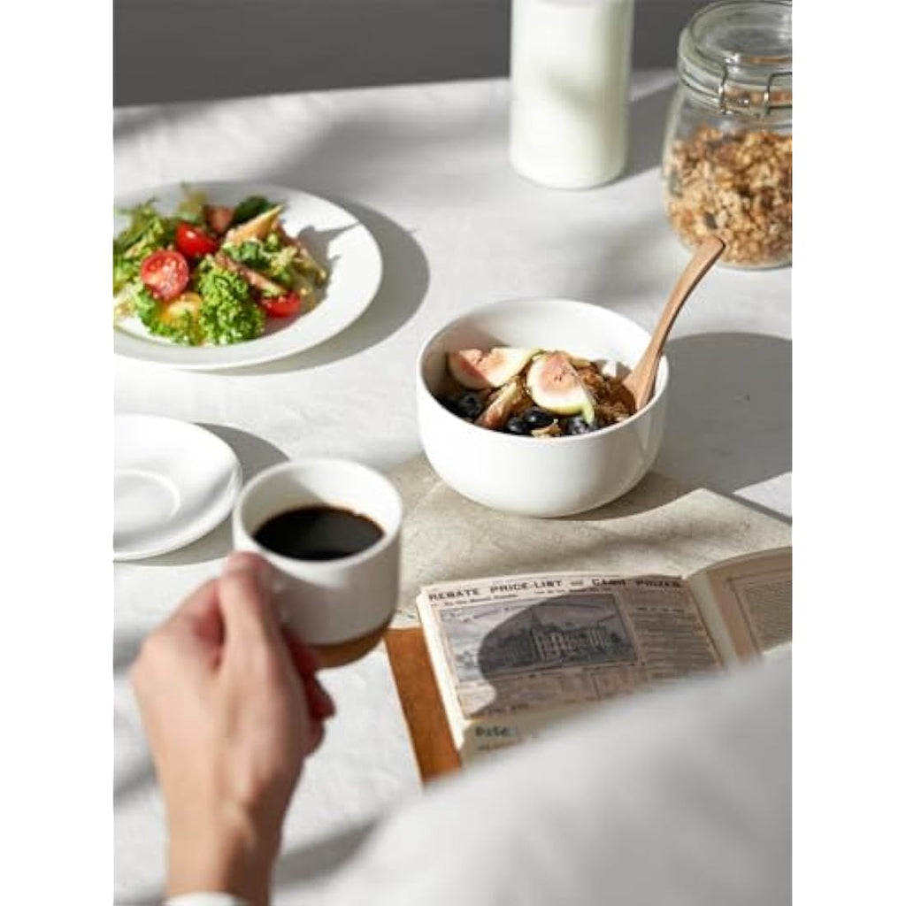DOWAN 650ml White Porcelain Cereal Bowls | Set of 6 Stackable Soup Bowls