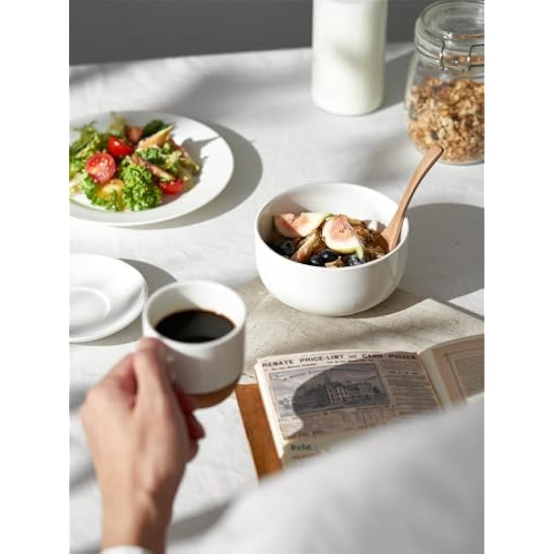 DOWAN 650ml White Porcelain Cereal Bowls | Set of 6 Stackable Soup Bowls