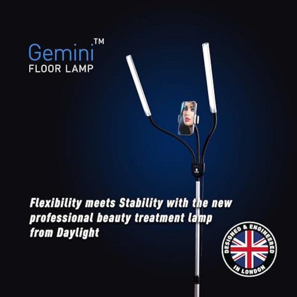 Daylight Gemini LED Floor Lamp | Dual Shade Beauty Light with Phone Holder