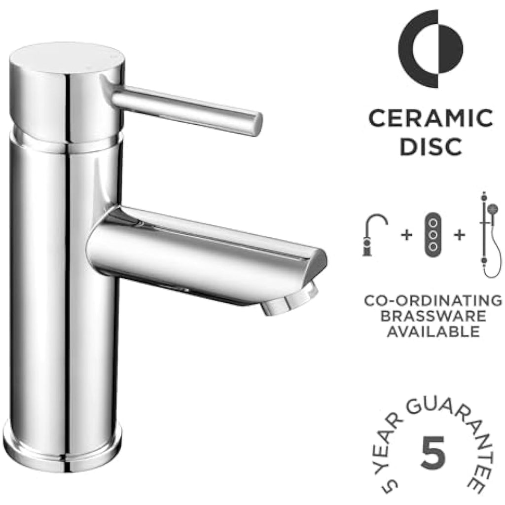 Nuie Series Two Round Mono Basin Mixer Tap with Waste - Chrome Brass