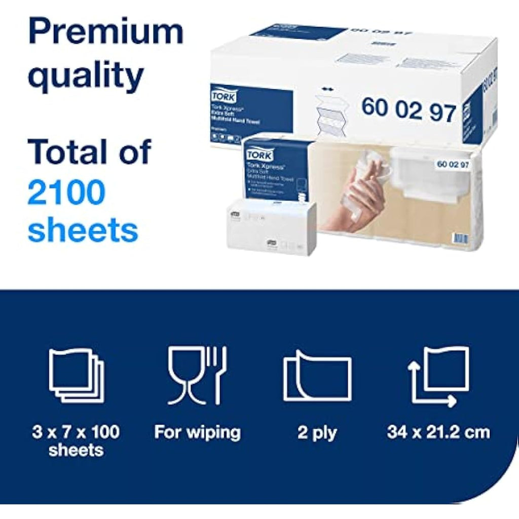 Tork Xpress Multifold Hand Towels | Extra Soft White H2 | 21 x 100 Sheets