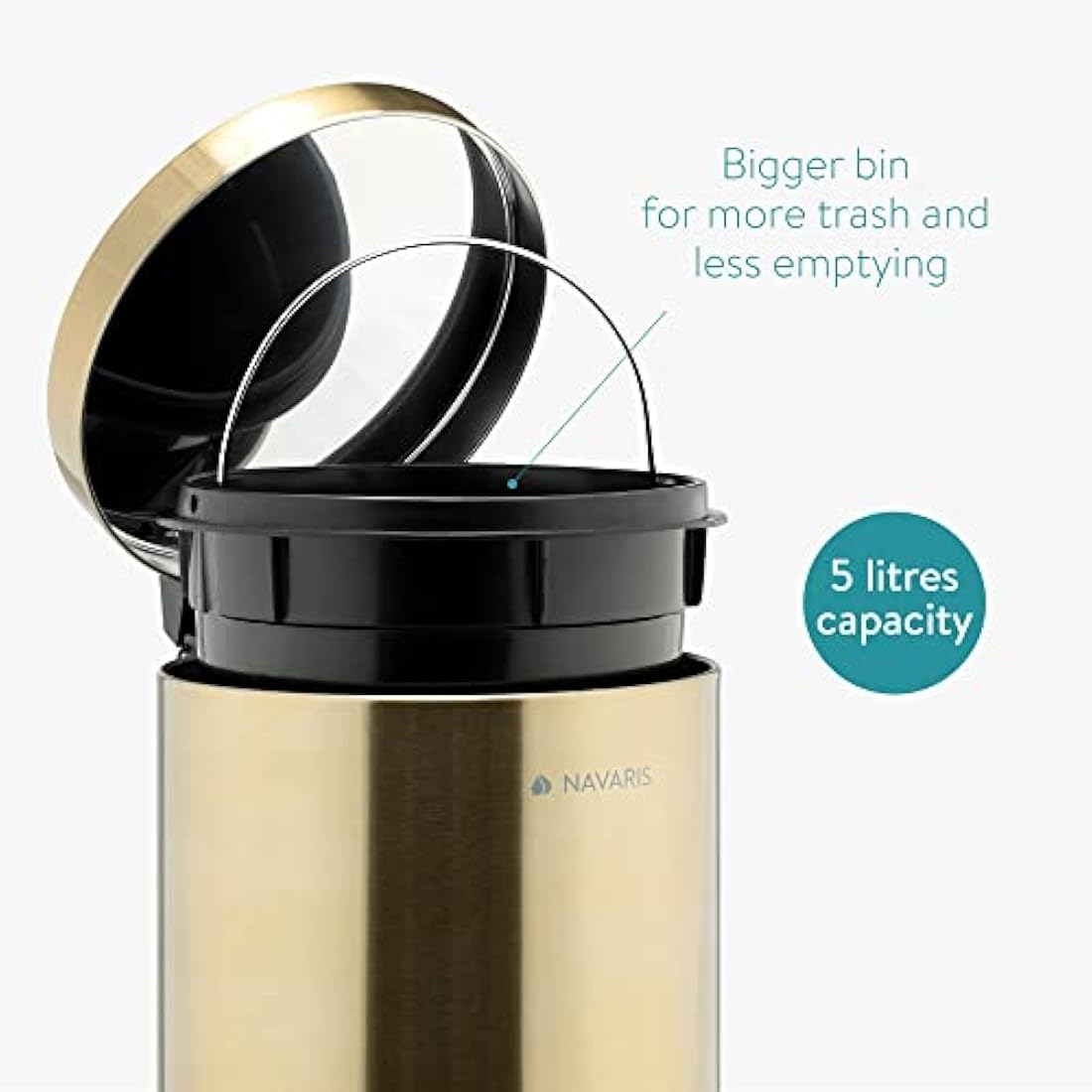 Navaris 5L Gold Pedal Bin – Metallic Bathroom Wastebin with Lid