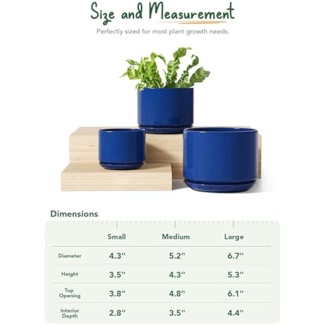 LE TAUCI Ceramic Planters - Set of 3 Indoor Flower Pots, Sapphire Blue
