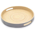 Dehaus Large Round Bamboo Serving Tray with Handles – Grey Wooden Lap Tray