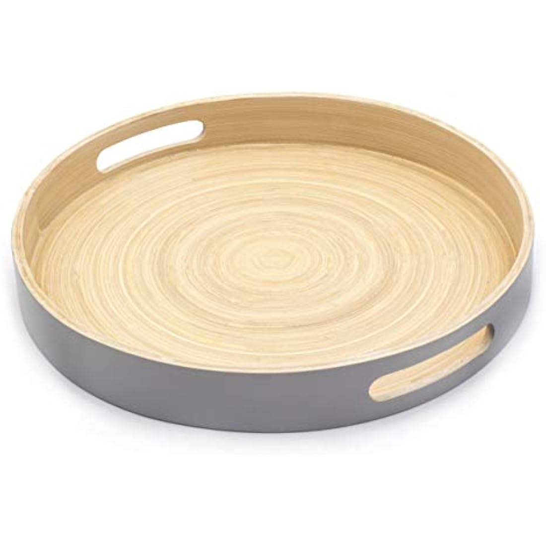 Dehaus Large Round Bamboo Serving Tray with Handles – Grey Wooden Lap Tray
