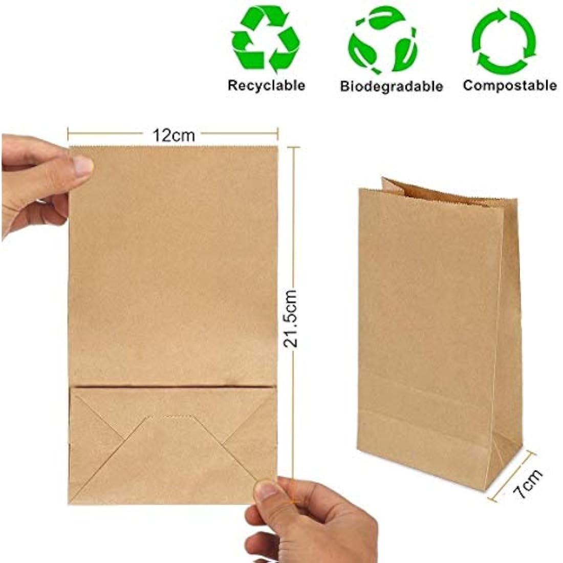 Gaoyong 100 Pack Brown Kraft Paper Bags | Food Safe Gift Bags 12x7x21.5cm