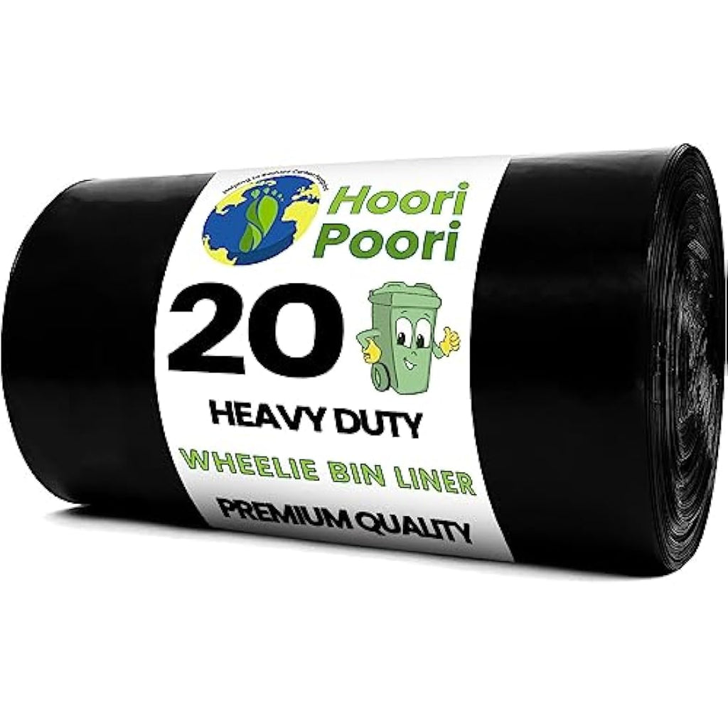 HooriPoori 20 Heavy Duty Wheelie Bin Liners | 240L Recycled Refuse Sacks
