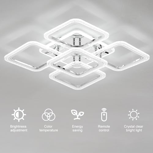 Qcyuui Modern LED Ceiling Light – Dimmable Square Flush Mount Chandelier