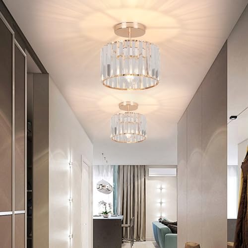 Jolof Store Crystal Ceiling Light – Modern Rose Gold Semi Flush Mount Lamp