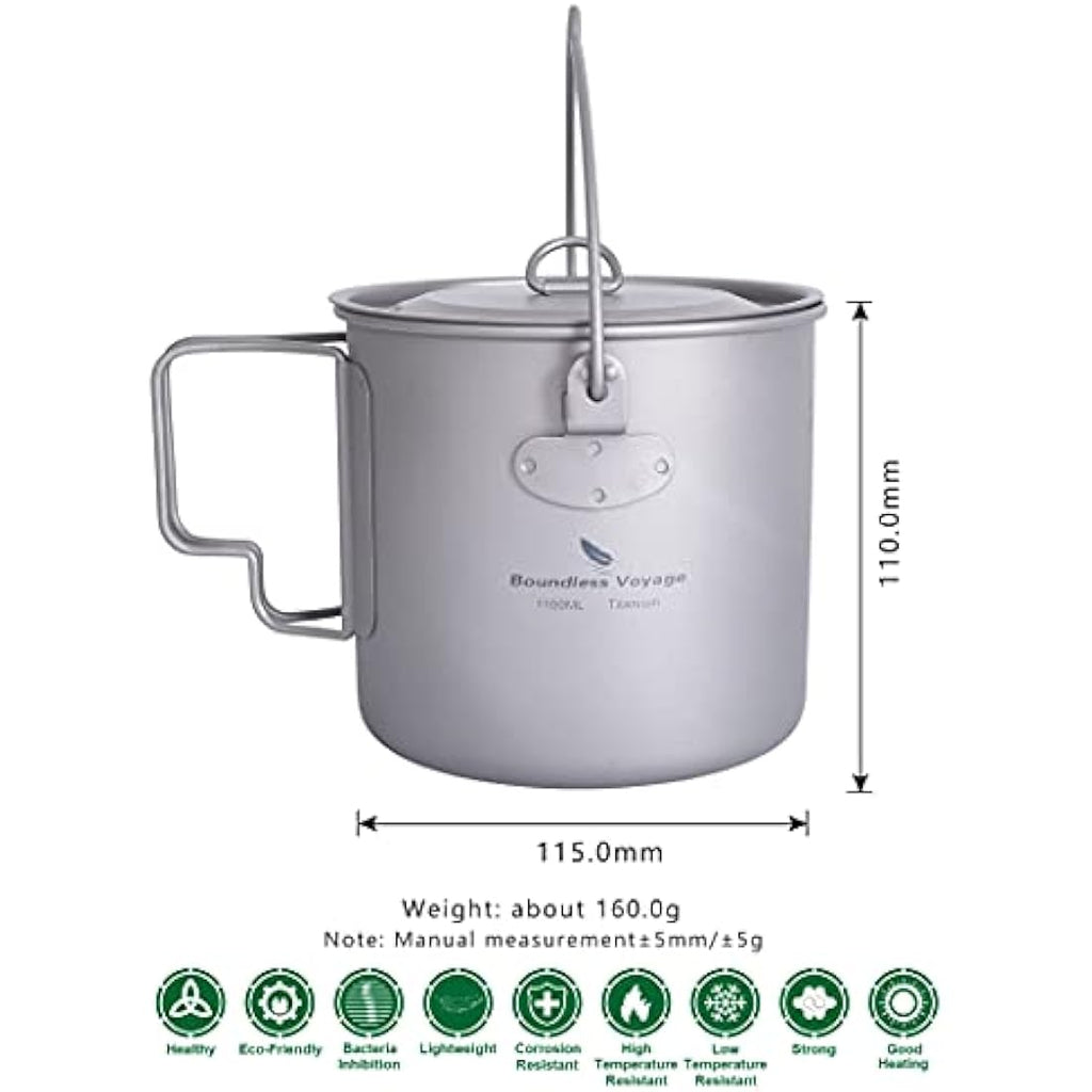iBasingo 1100ml Titanium Mug – Ultralight Camping Cup with Lid