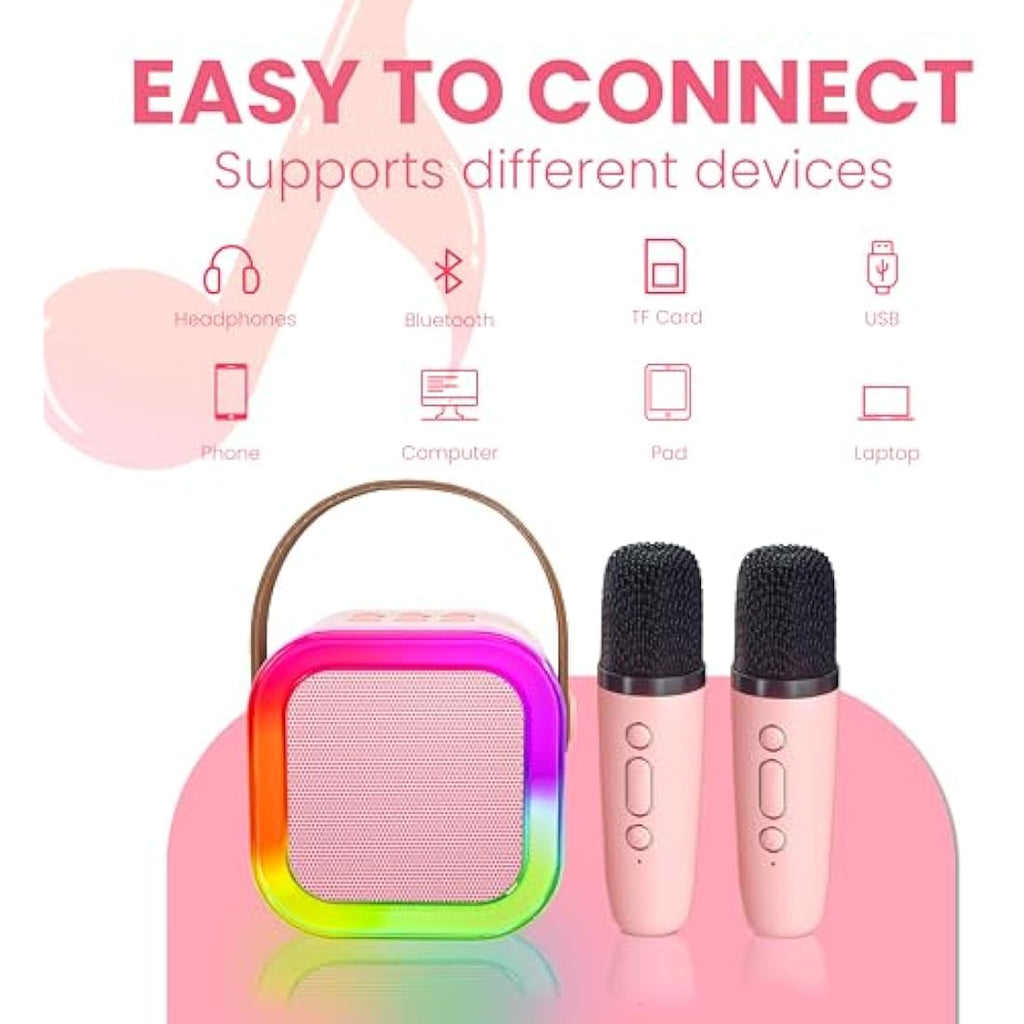 Ankuka Mini Karaoke Machine with 2 Wireless Microphones - Pink