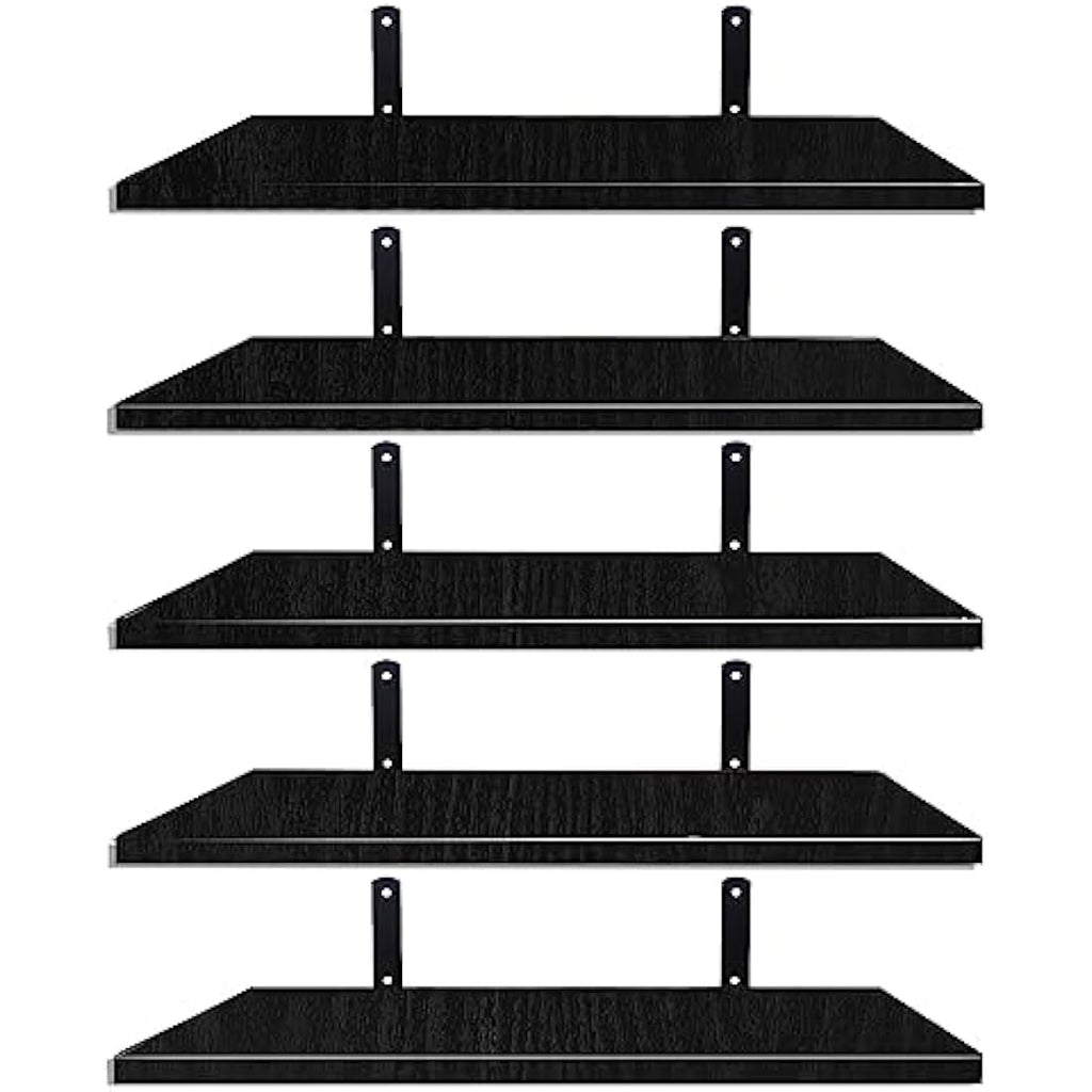 Mardili Rustic Wood Floating Shelves – Set of 5 Wall Mounted Shelves, Black