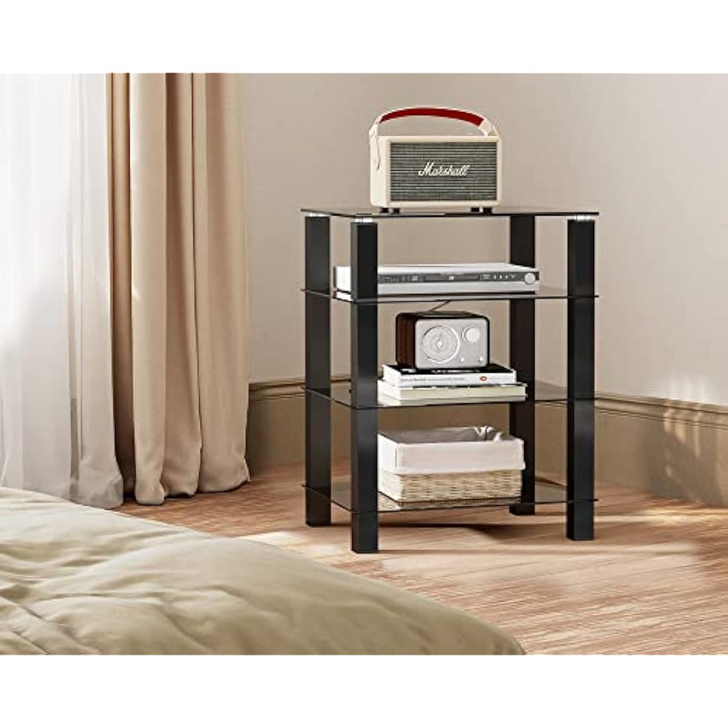 FITUEYES 4-Tier HiFi Rack | Black Tempered Glass AV Media Stand