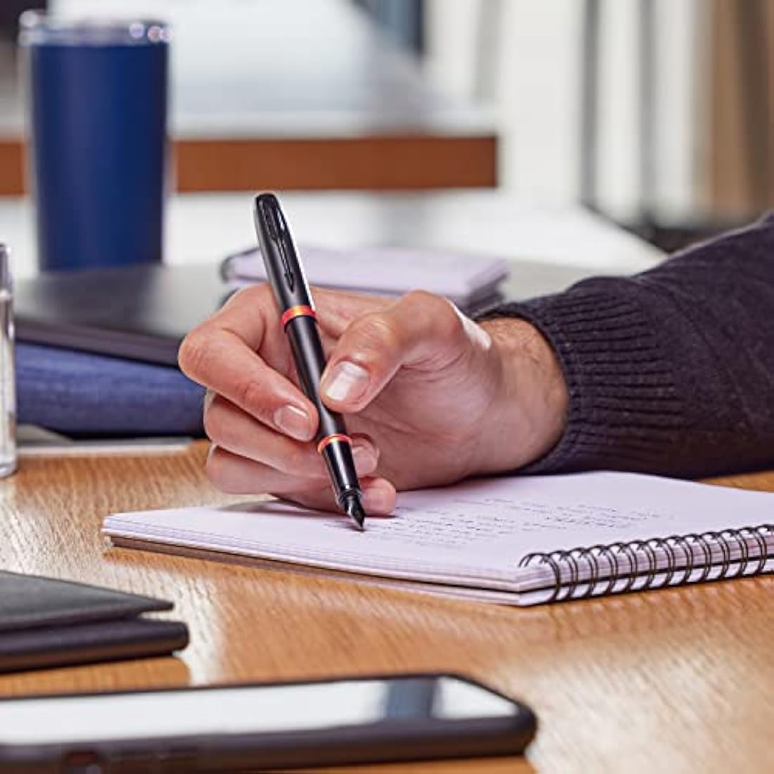 Parker IM Vibrant Rings Fountain Pen – Satin Black with Flame Orange