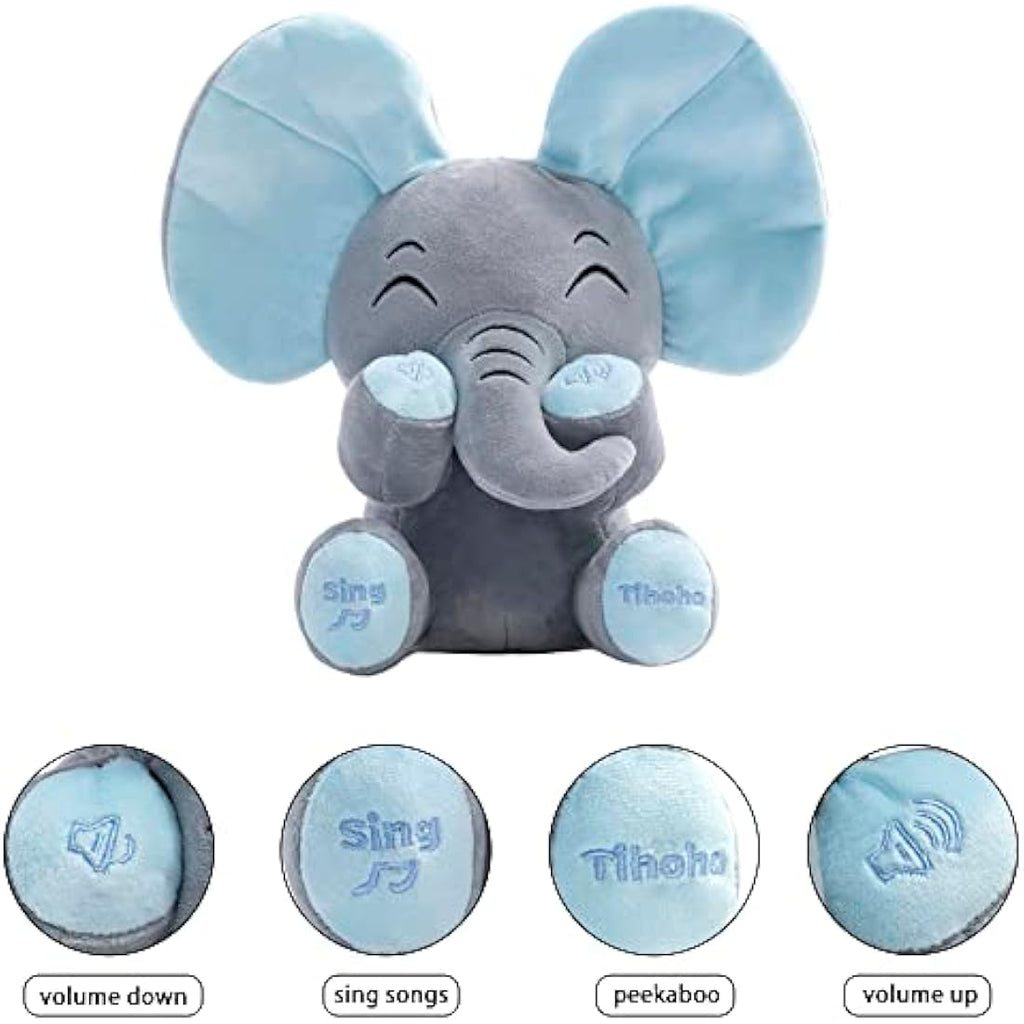 Peek-A-Boo Elephant Plush - Interactive Musical Toy (Blue)