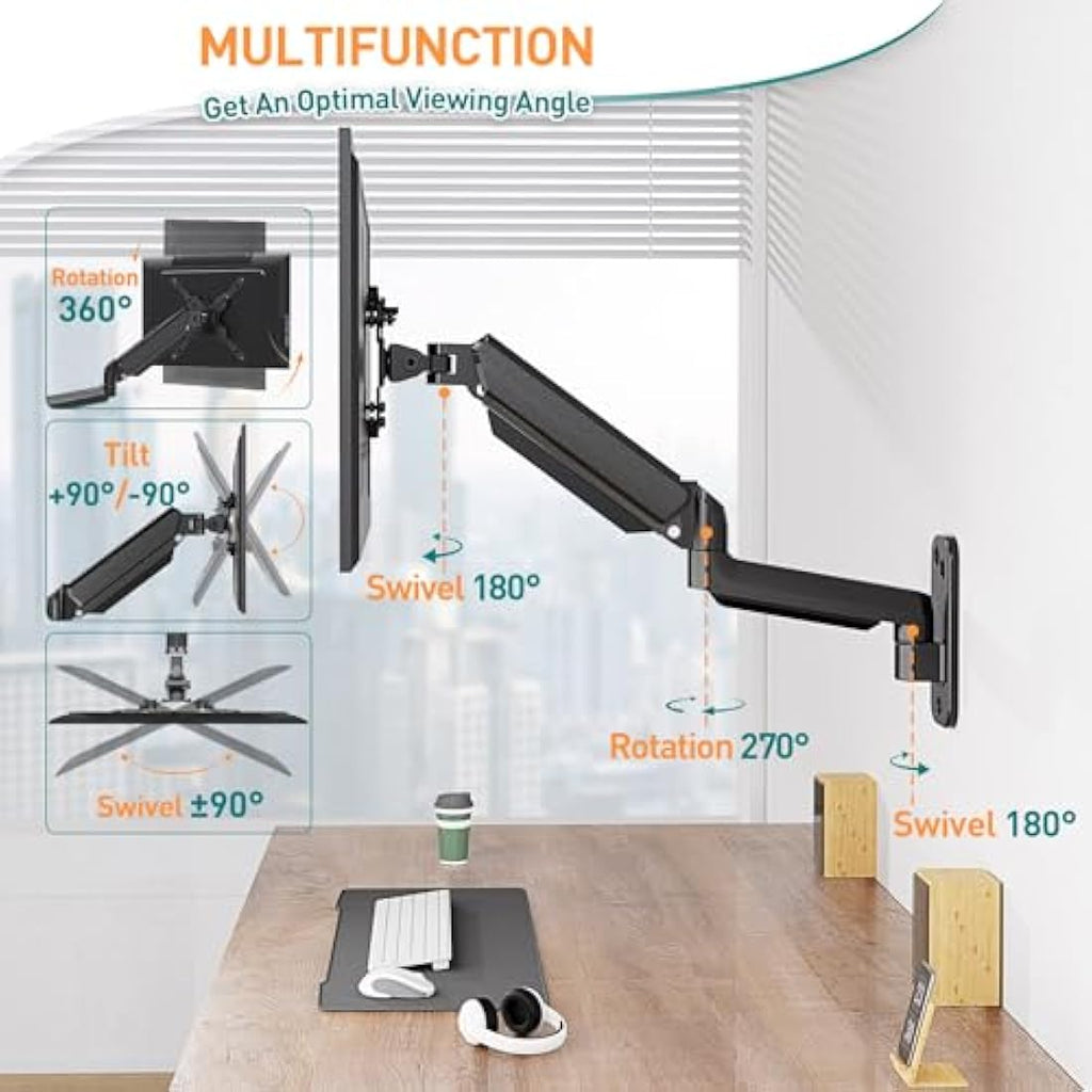 ELIVED Gas Spring Monitor Wall Mount for 35 inch Screens | VESA Extension