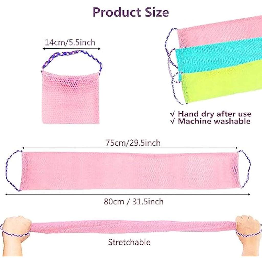 TENQUAN African Exfoliating Net Bath Sponge - 3 Pack Nylon Body Scrubber