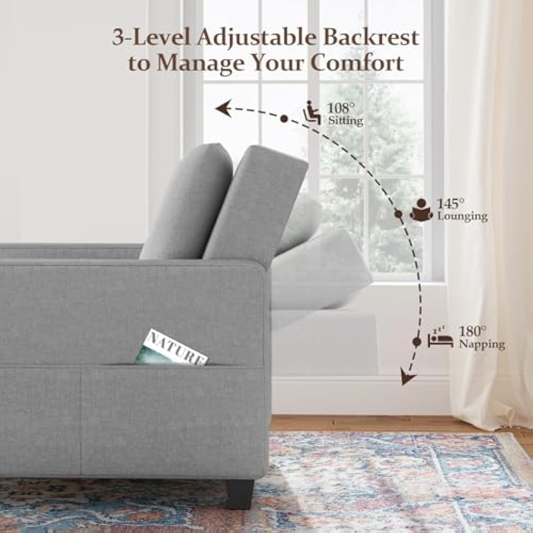 Vesgantti 3-in-1 Convertible Sleeper Chair Bed | Light Grey Linen Fabric