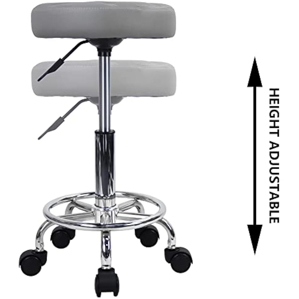 KKTONER Round Rolling Stool - Gray PU Leather Adjustable Swivel Chair