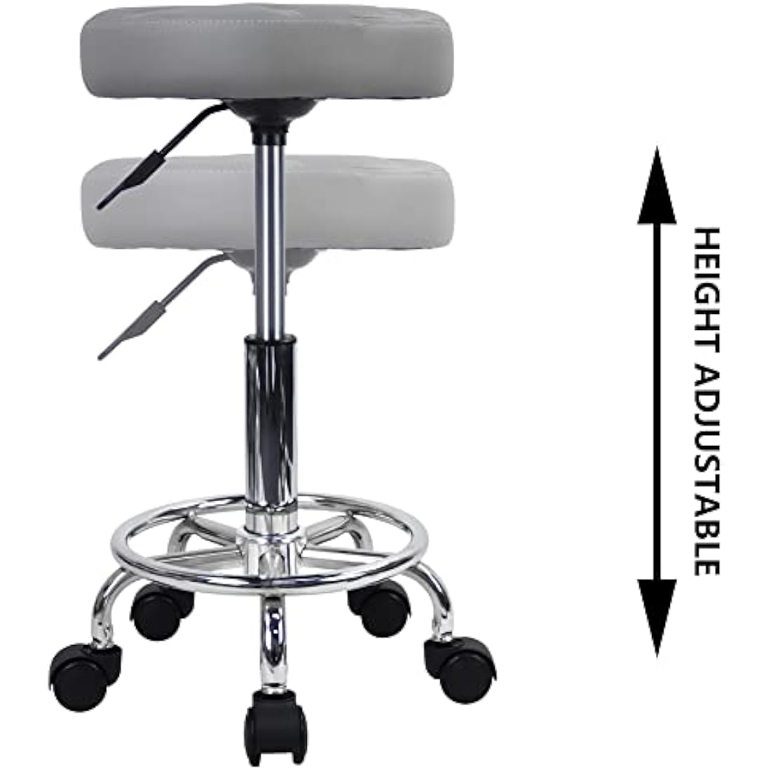 KKTONER Round Rolling Stool - Gray PU Leather Adjustable Swivel Chair