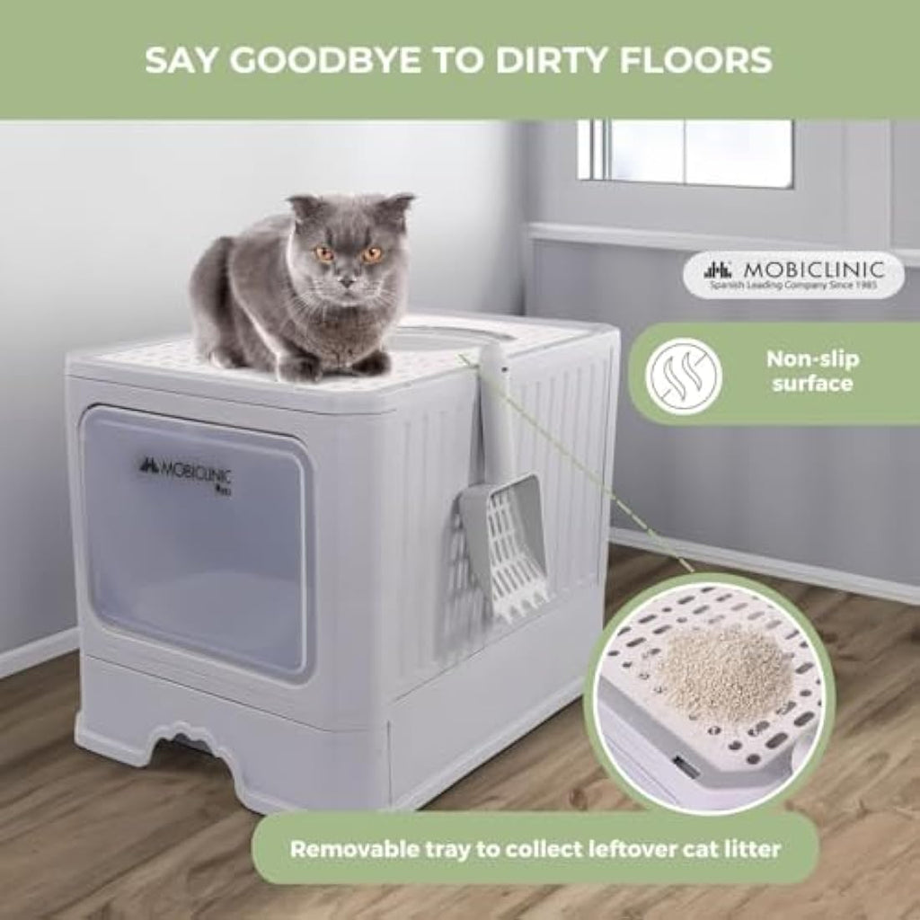 Mobiclinic Covered Cat Litter Box | Dual Entry Enclosed Tray with Scoop
