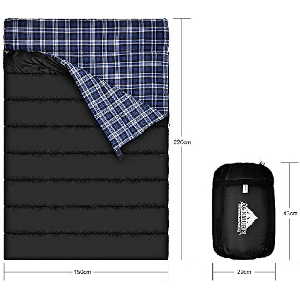 Agemore Double Flannel Sleeping Bag | Waterproof 2 Person Camping Gear