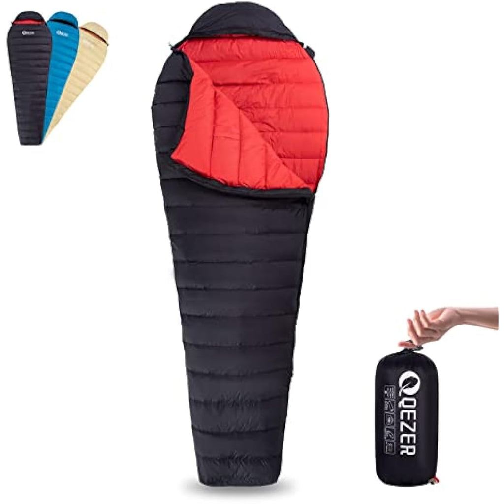 QEZER Ultralight Down Sleeping Bag | 600FP Duck Down Backpacking Gear